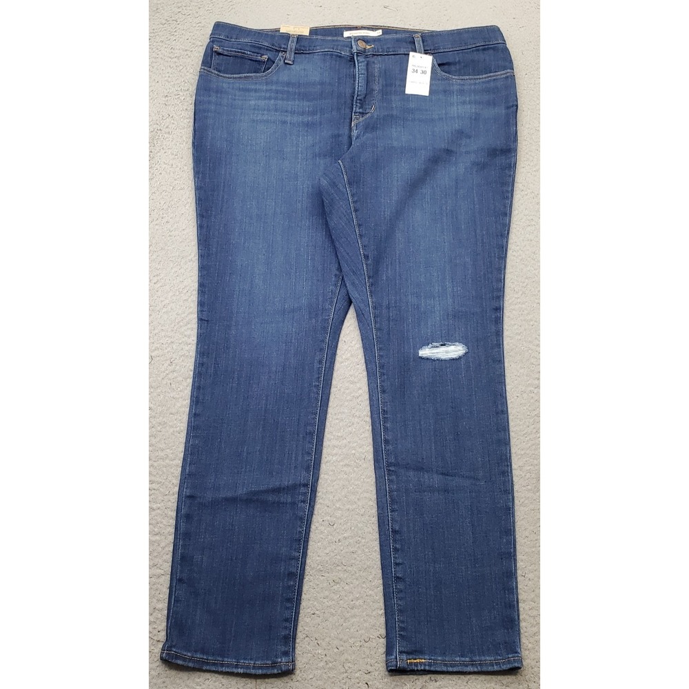Levi's 311 Shaping Skinny Jeans Womens 34 Blue Denim Red Tab Mid Rise Distressed